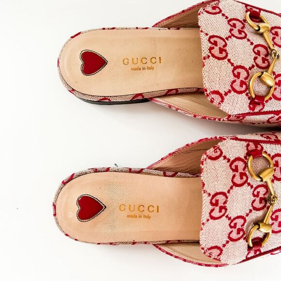 Gucci Princetown Mules GG Red Canvas Horsebit Loafer Size 39.5, 9.5 - Picture 10 of 13